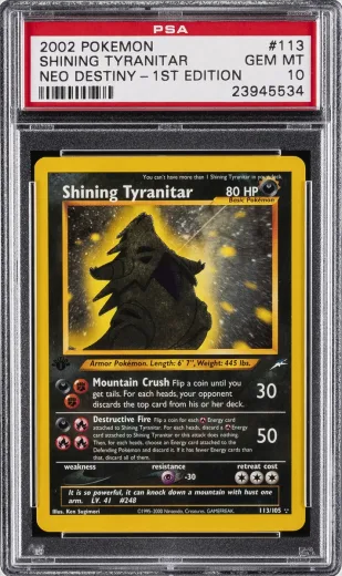 Shining Tyranitar #113, 1st Edition, graded PSA 10